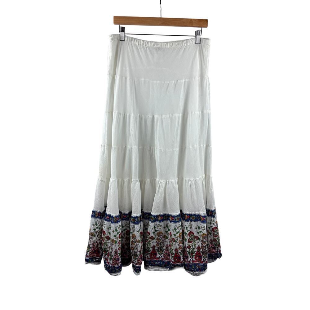 Women’s Bila Large White Maxi Skirt w/ Multicolor Florals